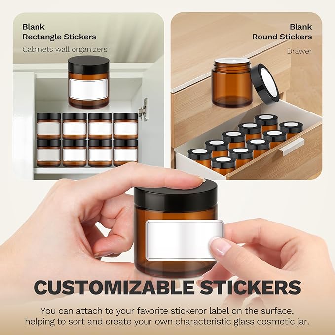Bumobum 24 Pack 4 oz Amber Glass Jars with Lids, Small Glass Cosmetic Jars with Inner Liners, 120ml Round Empty Sample Containers for Cream, Lotions and Body Scrub