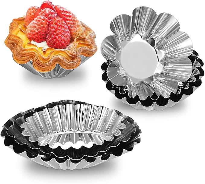 30Pcs Stainless Steel Egg Tart Molds for Baking, 2.5" Mini Tartlet Pans, Quiche Pie Tins, Puto Ensaymada Molder Filipino, Oven Dishwasher Safe Baking Cups for Tart Shells, Mini Cake, Pudding, Muffin
