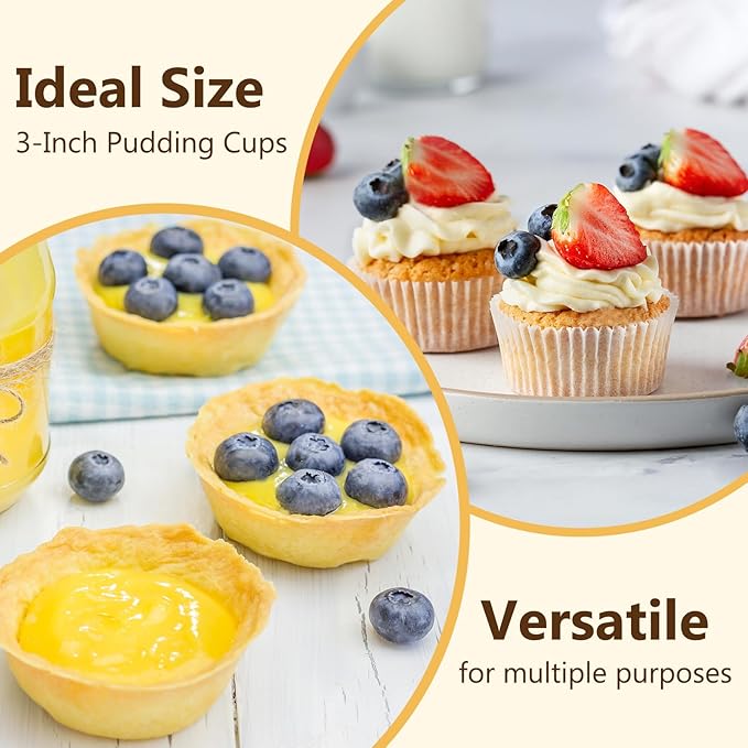 8PCS Nonstick Muffin Pans Carbon Steel Pudding Cups, Individual Cupcake Popove Pans for Baking Muffins, Cheese Pudding, Egg Tarts