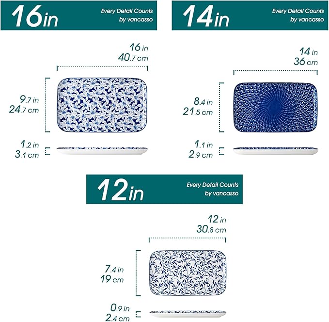 vancasso Porcelain Serving Trays for Party, Serving Platters Set of 3,Serving Dishes for Entertaining, Ceramic Party Trays and Platters for Serving Food, 16"/14"/12" Inch, Series SELENE