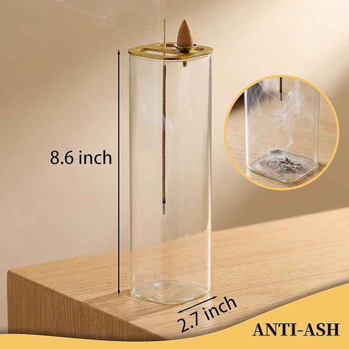 Ceremony Incense Holder, 2 in 1 Incense Burner for Sticks, Ash-Proof Glass Incense Burner for Meditation Yoga Spa Room Decor (2 in 1 Square) Ceremony Incense Holder, 2 in 1