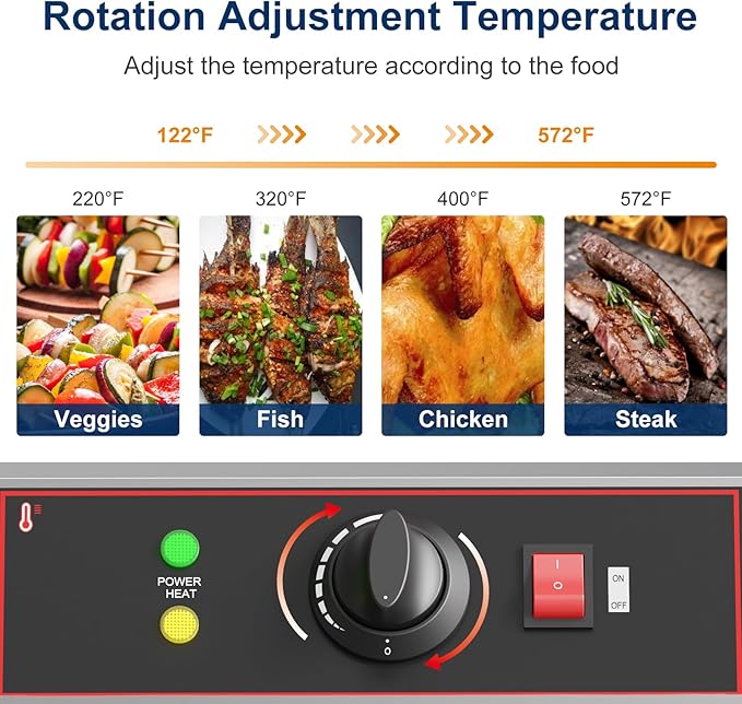 1800W Countertop Electric Grill, Smokeless Indoor Grill with Removable Griddle, Adjustable Temperature 122°F-572°F, Commercial Stainless Steel BBQ Grill for Party Restaurant Camping