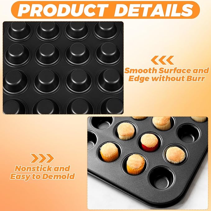 2 Pack Mini Muffin Pan 48 Cup, Mini Cupcake Pans for Baking, Nonstick Small Muffin Tin, Small Cupcake Pan, Dishwasher Oven Safe - Black