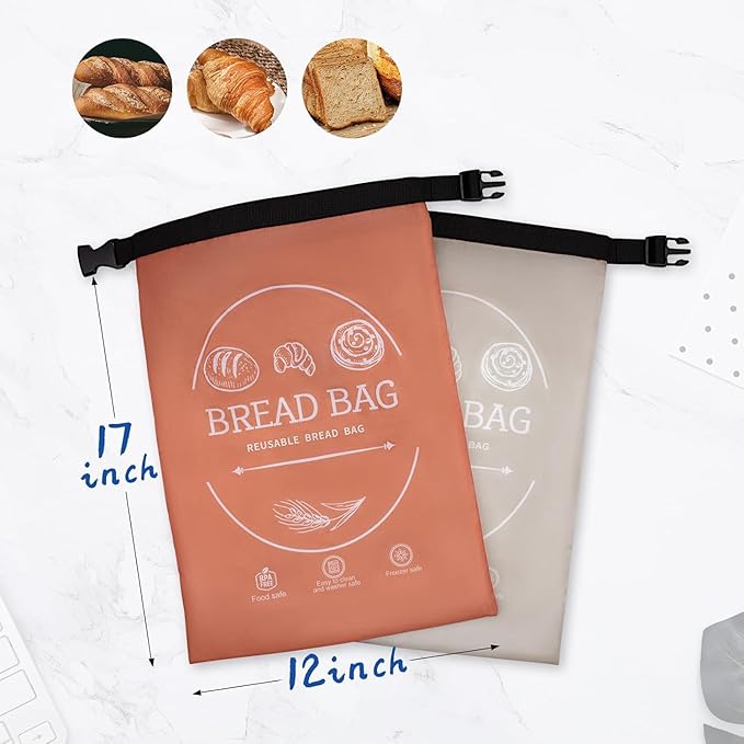 2 Pack Beeswax Bread Bags for Homemade, Reusable Bread Bag for Sourdough, XL-Reusable Waxed Linen Food Storage Bag to Keep Sourdough Fresh, Freezer-Safe, Eco-Friendly (Orange&Grey) | Beeswax Bread Bag