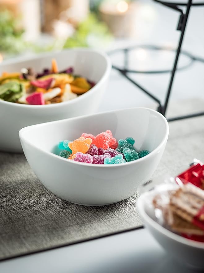 Miamolo 3 Tier Serving Bowls with Stand, Serving Dishes Chips and Dip Serving Set for Entertaining Party, Ceramic Serving Bowl Food Display for Fruit Salad Soup Snacks, Microwave & Dishwasher Safe