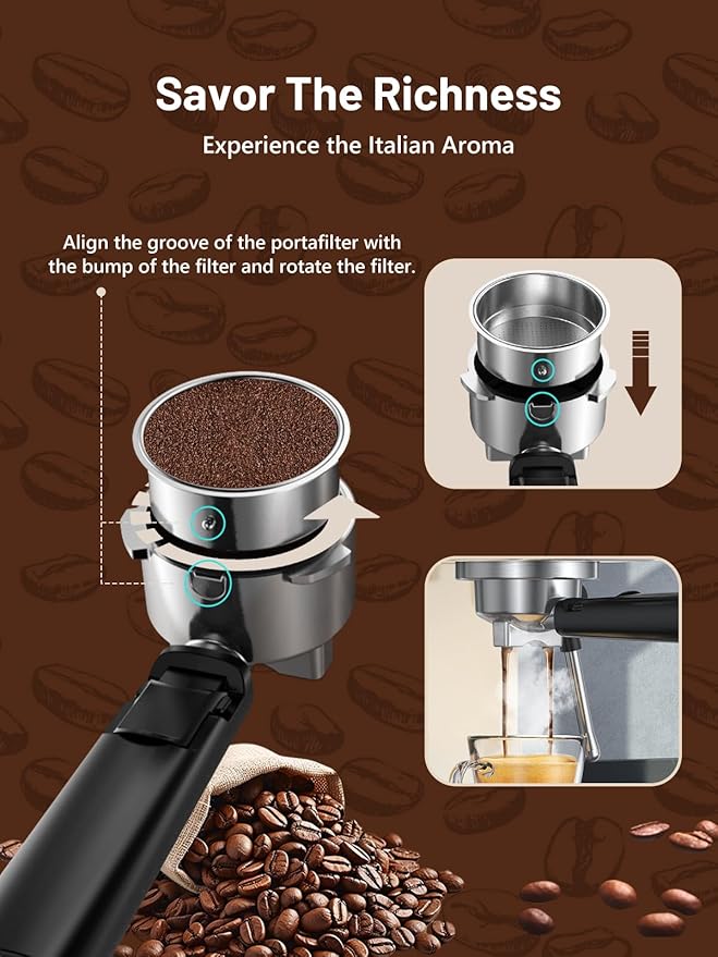 RELEXNOW Espresso Machine, 20 Bar Espresso Maker Milk Frother & LCD Panel, Hot & Iced Coffee Machine, Stainless Steel Espresso Coffee Machine with 41oz Water Tank for Cappuccino, Latte