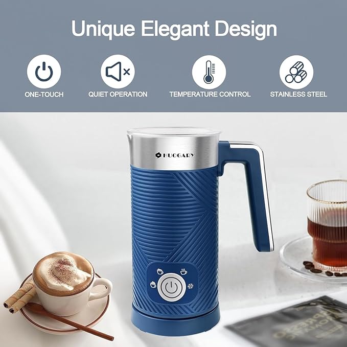 Huogary Milk Frother,4 in 1 Milk Frother and Steamer,10.14 oz /300 ml Hot and Cold Foam Maker,Milk Steamer,Milk Warmer for Coffee,Cappuccinos,Macchiato, 120V
