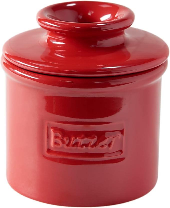 Butter Bell - The Original Butter Bell crock by L Tremain a Countertop French Ceramic Butter Dish Keeper for Spreadable Butter Café Matte + Retro Collection & Steel Gray + Maraschino Red Glossy Finish
