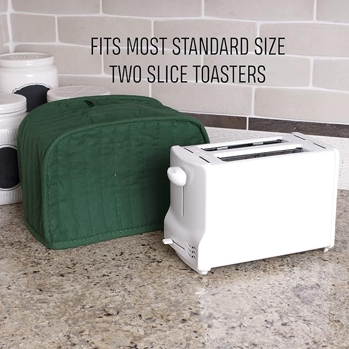 RITZ Premium Universal Two Slice Toaster Cover, 11.25" x 5.75" x 7", Polyester and Cotton Quilted, Fingerprint Protector, Super Soft Appliance & Dust Cover, Appliance NOT Included, Dark Green
