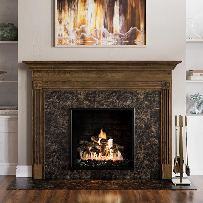 Modern Ember Harriet 5 Piece Fireplace Tool Set in Aged Brass | Includes Brush, Shovel, Fire Poker, Tongs, and Stand | Heavy-Duty Steel | Heat-Resistant Powder Coating Finish
