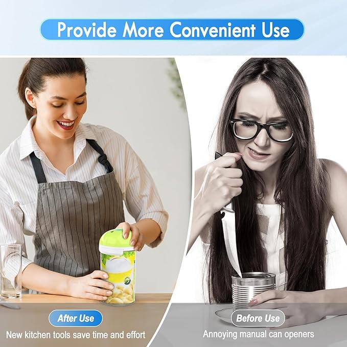 HuiJuKeJi Electric Can Opener, Rechargeable Automatic Can Opener for Seniors with Arthritis, One-Touch Hands-Free Can Opener for Almost Can Sizes, Smooth Edge & Food-Safe Kitchen Gadgets-Green