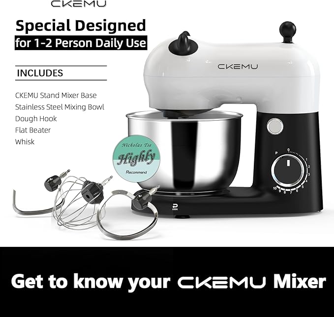 Stand Mixer, Compact & Space-Saving, Stainless Steel Bowl, Unique & Playful Design, Effcient Motor, Dishwasher-Safe Attachments, SM-2549A (Panda)