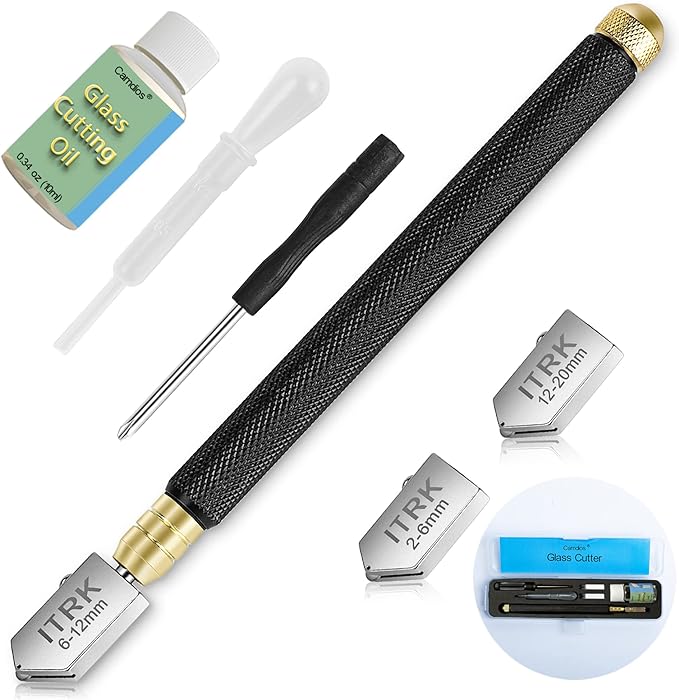 Glass Cutter 2mm-20mm, Upgrade Glass Cutting Tool with Glass Cutting Oil, Pencil Style Oil Feed Carbide Tip Glass Cutter for Mirror/Tiles/Mosaic.