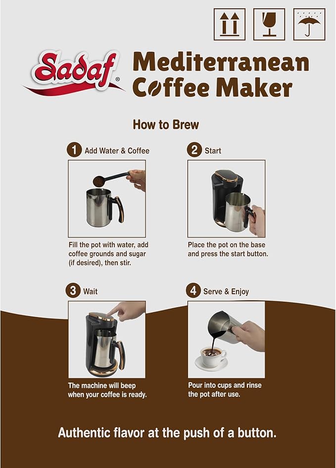 Sadaf One-Touch Mediterranean Coffee Maker – Electric Turkish, Greek, and Armenian Coffee Machine - Stainless Steel Coffee Maker - Foam Control & Overflow Sensor - Middle Eastern Cuisine - 250ml, Gold