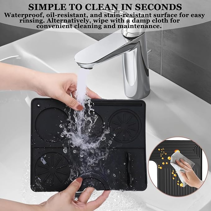 3-in-1 Silicone Coffee Machine Mat,for Ninja Luxe ES601 and ES701 Models: 24“ × 16” Coffee Machine Mat + Espresso Tamper Mat + Top Mat, Made from Food-Grade Silicone. Coffee Machine Accessories.