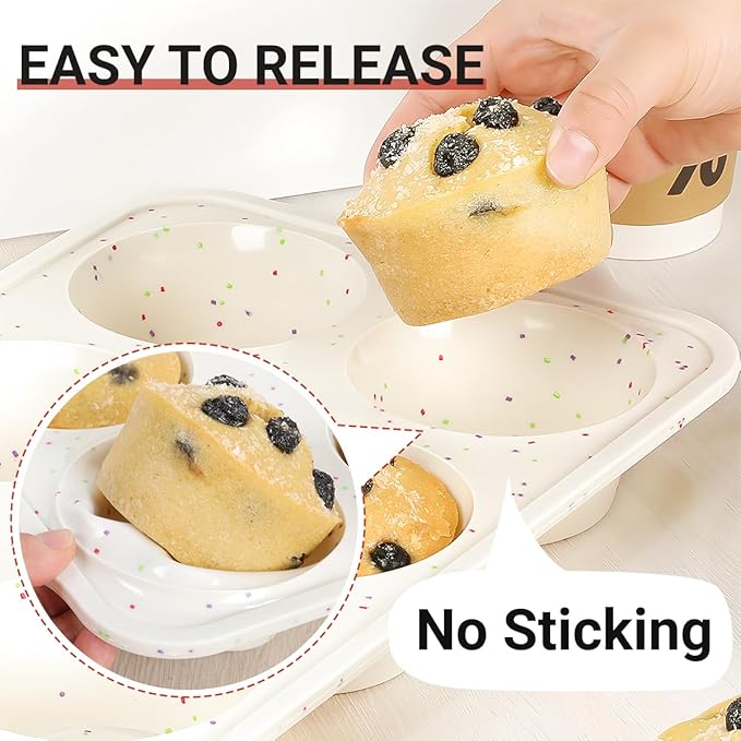 CAKETIME Silicone Muffin Pans for Baking, Metal Reinforced Frame Jumbo 6 Cups & Regular 12 Cups Cupcake Pan Nonstick Muffin Pan for Homemade Baking Easy to Handle