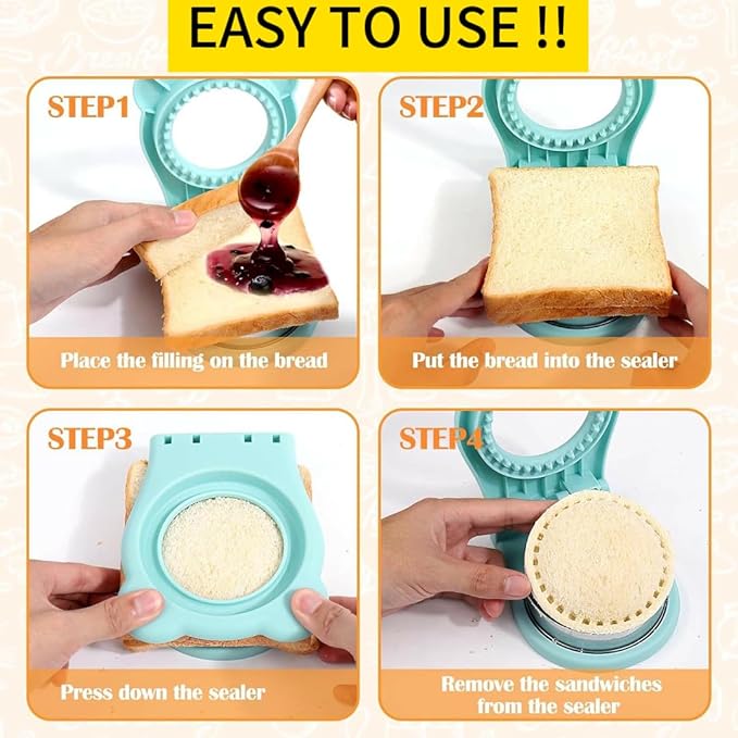 CHICHAUS Uncrustable Sandwich Maker, Sandwich Pocket Circle Shape Cutter & Sealer for Kids Breakfast and Lunchboxes, Light Blue, 3.7Inch