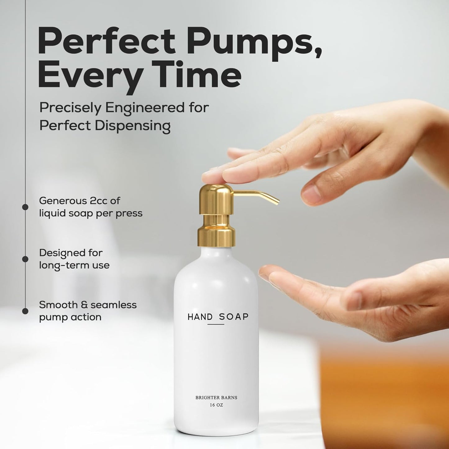 Luxury Glass Hand and Dish Soap Dispenser Set by Brighter Barns - Kitchen Soap Dispenser Set & Stainless Steel Pump - Glass Bottle for Sink - White and Gold Kitchen Accessories for Airbnb, Gift (Gold)