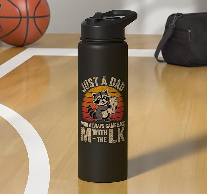 Just A Dad Who Always Came Back With The Milk Raccoon Retro Stainless Steel Insulated Water Bottle