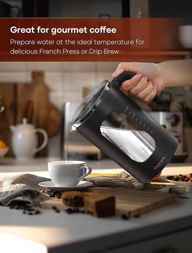 Electric Tea Kettle, INTASTING Glass Electric Kettle with tea Infuser and Precise knob temperature control, 1200W Fast Heating, BPA-Free, Easy to Clean, 1 Liter (Dark Gray)