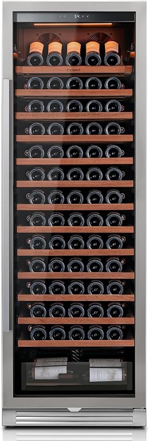 Ca'Lefort 166 Bottle Wine Fridge - 24 Inch 40-65°F Wine Cooler with Glass Door & Bottom Drawer, 14 Adjustable Shelves & 3 LED Lights, Energy Star Certified Built-in/Freestanding for Home/Bar/Kitchen