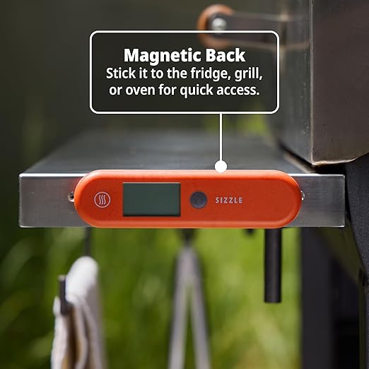 ThermoWorks SIZZLE Digital Meat Thermometer – Instant Read in 2 Seconds, Waterproof, Folding Probe with Magnetic Back, Auto-Rotating Backlit Display, for Cooking Food, Grill & BBQ - Cayenne Pepper Red