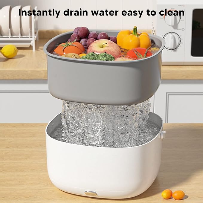360 Degree Ultrasonic Fruit and Vegetable Washing Machine Cleaner for Home Kitchen - Food Purifier Device Removes Pesticides from Produce and Meats
