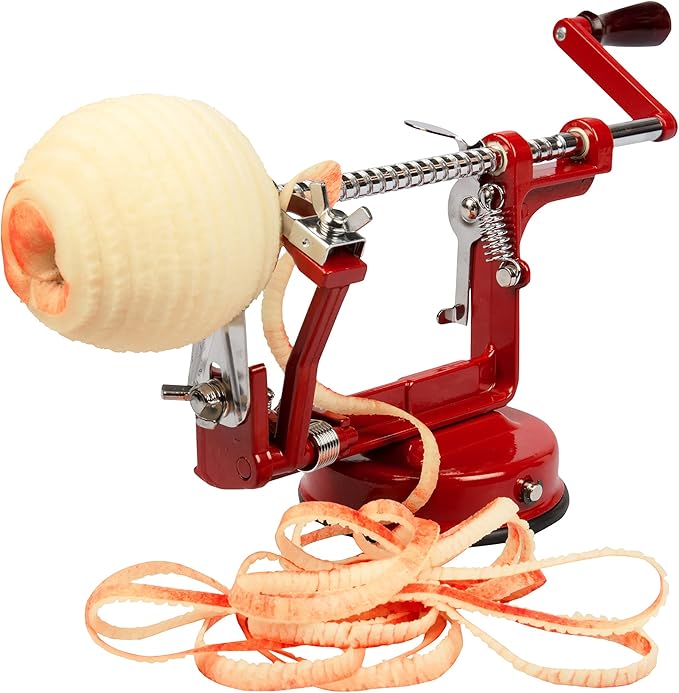 Apple Peeler and Corer- Durable Heavy Duty Chrome Cast Iron w Powerful Countertop Suction, Hand Crank for Fruits, Potatoes or Veggies, Picking Season- Pie, Treat Dessert Baking, Must Have Kitchen Tool
