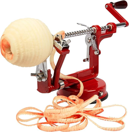 Apple Peeler and Corer- Durable Heavy Duty Chrome Cast Iron w Powerful Countertop Suction, Hand Crank for Fruits, Potatoes or Veggies, Picking Season- Pie, Treat Dessert Baking, Must Have Kitchen Tool