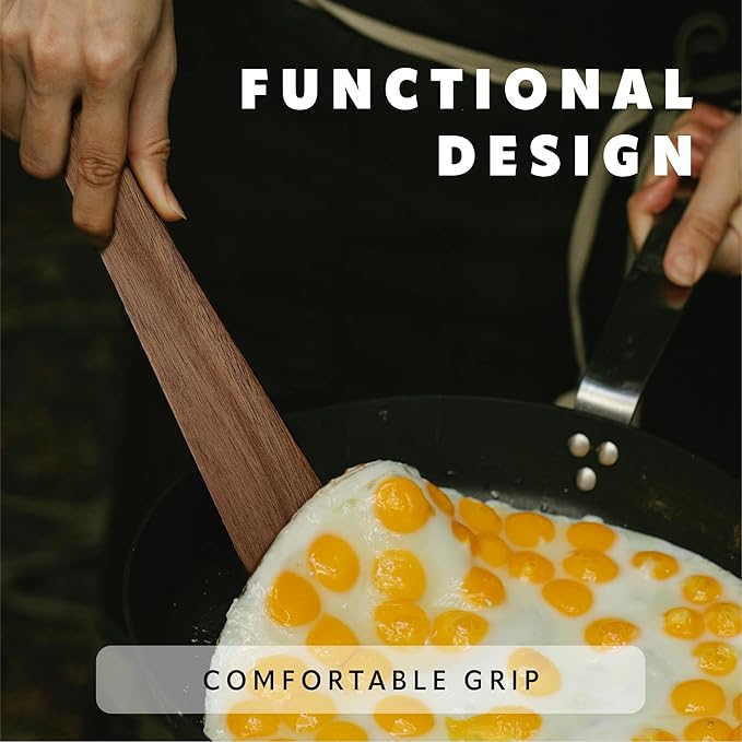 12 inch Wooden Spatula for Cooking, Flipping, Scraping, Turning, Flat Wooden Kitchen Spatula Turner, Flipper for Cast Iron, Skillet, Griddle, Egg Scraper Utensil - Set of 2