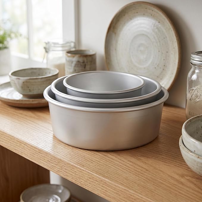 Lawei Round Cake Pan Set of 3 (4/6/8 Inch), Aluminum Baking Pans with Removable Bottom for Even Heating, Nonstick Tier Cake Tins for Cakes, Weddings, Birthdays, Holidays and Home Bakers