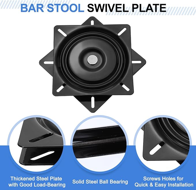 uxcell 2Pcs 8" Bar Stool Swivel Replacement, 360° Rotation Lazy Susan Turntable, Square Semi-Ball Bearing Seat Swivel Base Mount Plate for Recliner Chair or Table, Black (200x2mm)