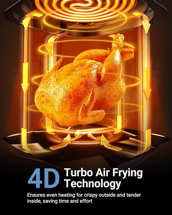 Bear 6.3QT Air Fryer with Smart Color Touchscreen, 4D Turbo Crisp Technology, See-Through Window & Steam Function for Juicy Results, 1600W, Dishwasher Safe Basket