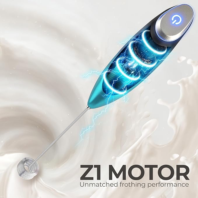 Zulay Kitchen Patented Tornado Triple Whisk Milk Frother with 4 Duracell Batteries – Handheld Foam Maker for Coffee, Lattes, Matcha & Hot Chocolate – Rich, Creamy Froth in Seconds - Sea Depth