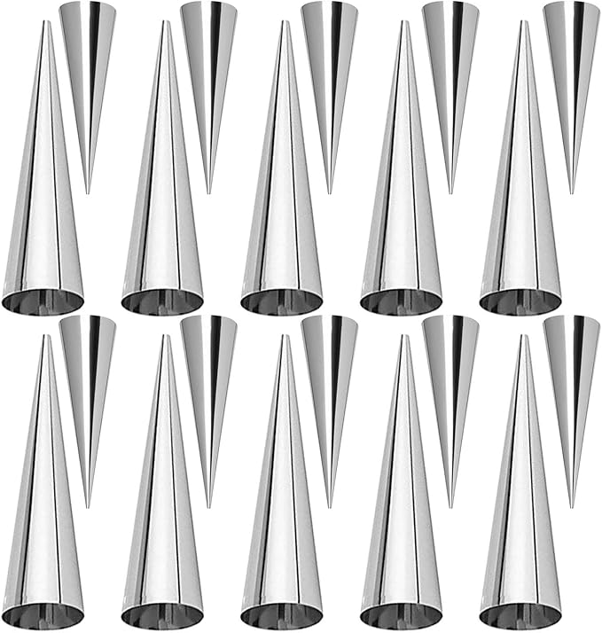 Joyeee 10 Pack Cream Horn Molds - Small & Large, 5 Inch & 3.4 Inch Cream Horn Cones for Breakfast, Tea & Parties