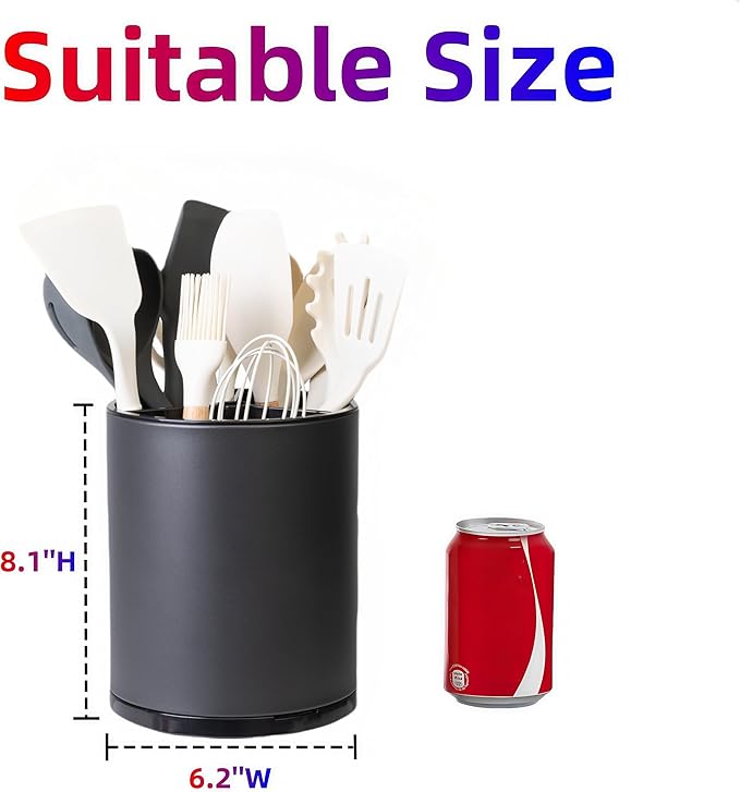 Utensil Holder,Large 360°Rotating Kitchen Utensil Holder For Counter,Cooking Silverware Organizer Stainless Steel Caddy Flatware Spoon Spatula Tool Cutlery Container