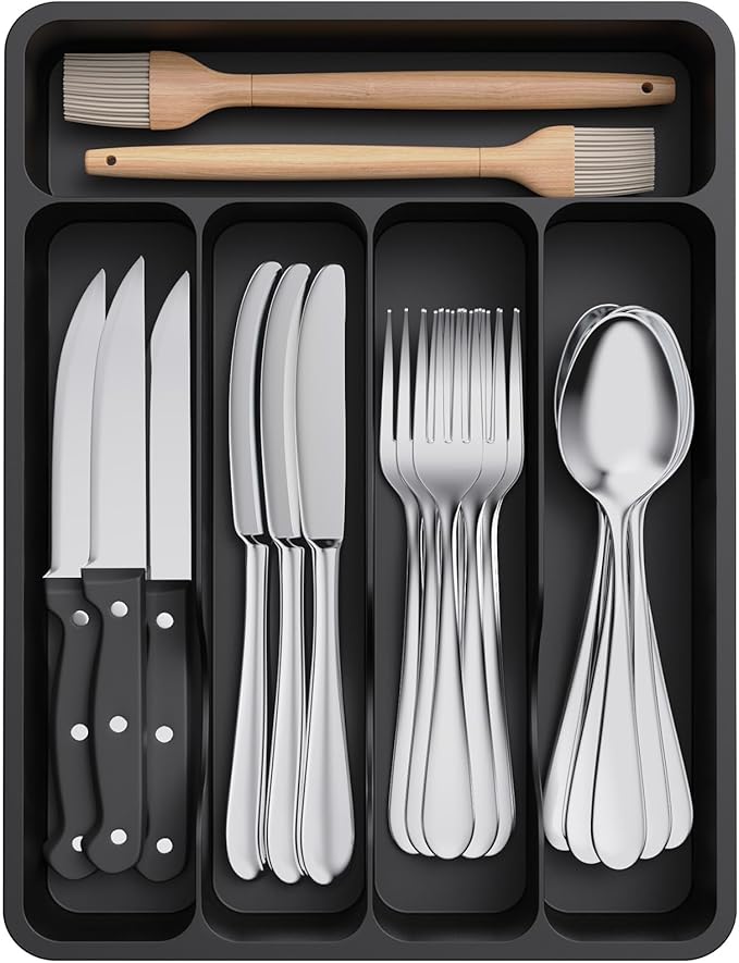 Lifewit Silverware Drawer Organizer Tray,Bamboo Cutlery Silverware Flatware Holder,Flatware and Utensil Holder Divider for Spoons Forks Knives Tableware