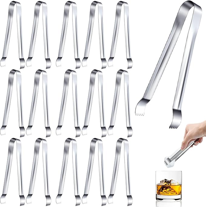 16 Pieces Ice Tongs, 6.5 Inch Ice Tongs for Ice Bucket, Stainless Steel Serving Tongs with Sharp Teeth Make Grabbing Ice Easy, Small Tongs for Serving Food
