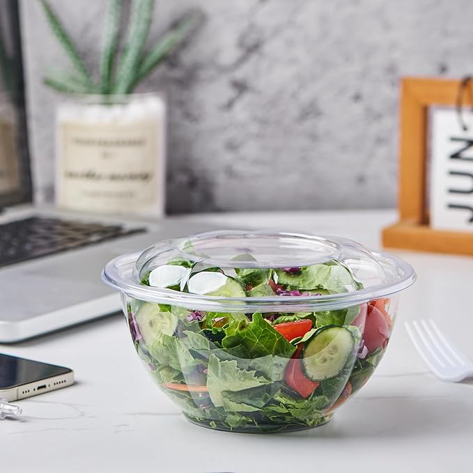 [32 oz. 150 Sets Clear Plastic Salad Bowls with Airtight Lids Disposable To Go Mixing Containers Serving for Fruit, Quinoa, Lunch and Meal Prep