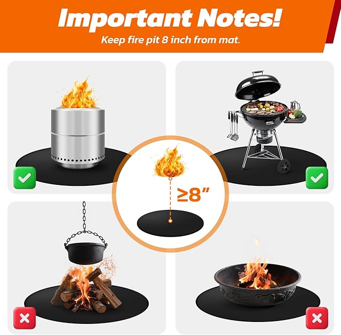36" Heavy-Duty Fire Pit Mat for Solo Stove Bonfire: Round Fireproof Under Grill Mat Heat Insulated Indoor Fireplace Pad Protector for Decks, Patios, Grass, BBQ Smoker, Reusable Oil-Proof & Waterproof