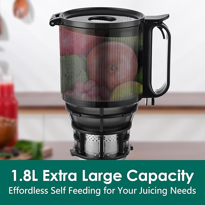 Cold Press Juicer Machines, Slow Masticating Juicer with 5.3" Extra Large Feed Chute Fit Whole Fruits & Vegetables, Self Feeding Effortless for Batch Juicing, BPA Free 250W (Matte Black,1.8L)