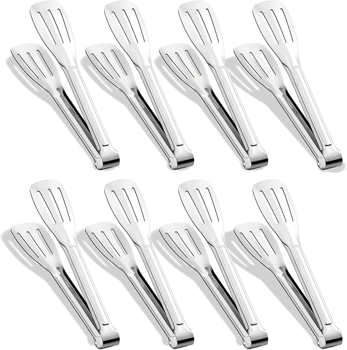 Kitchen Tongs 7 Inch, 8 Pack Food-Grade Stainless Steel Serving Tongs for Cooking Appetizers, Salad, Small Kitchen Food Tongs, Dishwasher Safe