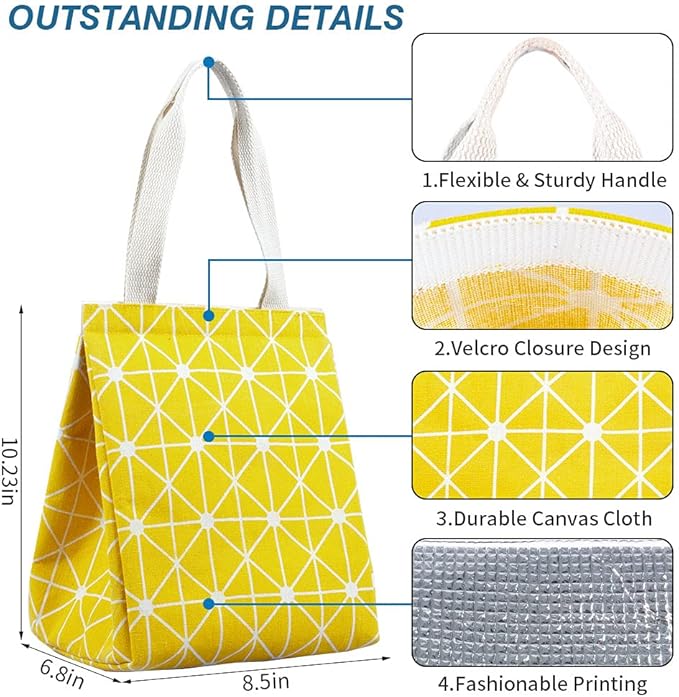 iknoe Insulated Lunch Bag for Women & Adults, 9L Foldable Wide-Open Cooler Bag with Pockets, Leakproof & Portable, for Picnic, Office, Beach(Yellow)