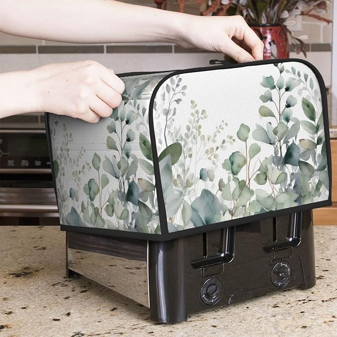 Toaster Cover 4 Slice Eucalyptus Leaves Waterproof Appliance Cover with Hang Loop Bread Baker Toaster Cover for Kitchen