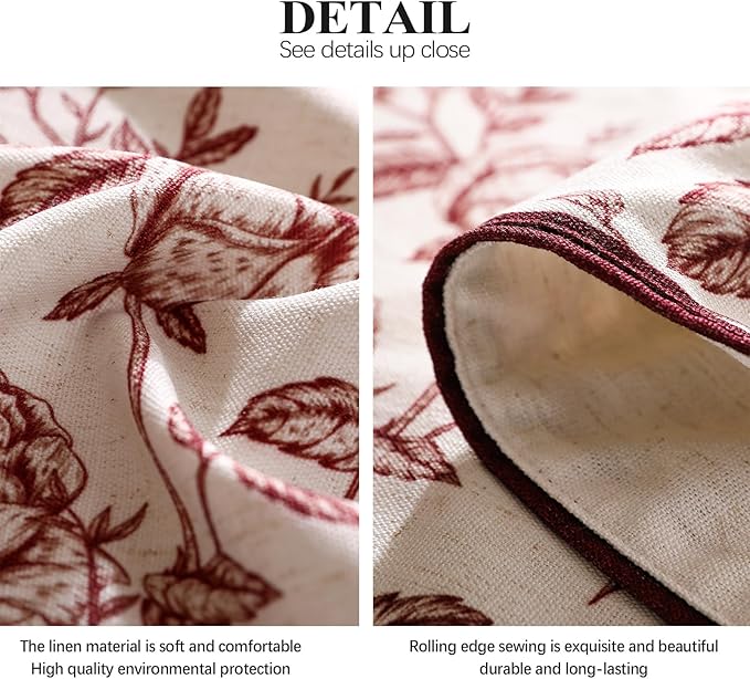 ISAENNE Designer Vintage Linen Table Cloth for Rectangle Table,Red Floral Pattern Linen Stain Resistant Tablecloth,Decor Tablecloths for Dining Thanksgiving Kitchen Party,55"*79"-Harmony