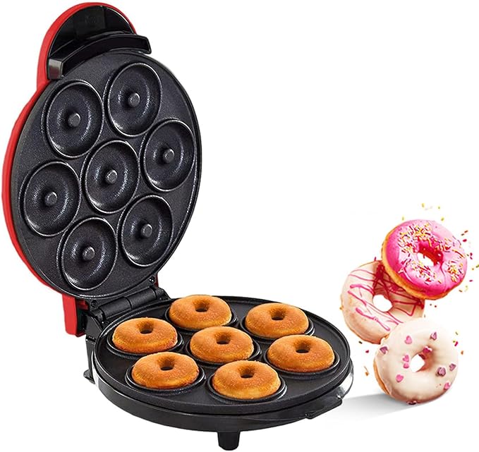 Mini Donut Maker,Electric Mini Doughnut Maker Machine, Makes 7 Mini Donutss, Non-Stick Mini Donut Machine, Easy Clean Doughnuts Maker Kit red (Red)