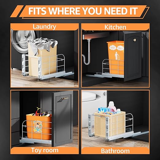Pull Out Trash Can Under Cabinet with Soft-Close Slides,Heavy Duty 40 Qt Under Sink Trash Can for Kitchen,Garbage Can Not Included, Requires Minimum Cabinets Opening 12" W X 17" D