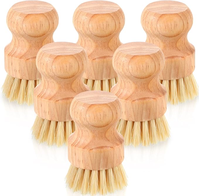 Nuenen 50 Packs Bamboo Dish Scrub Brushes Wooden Scrubbers Set Kitchen Dishwashing Scrubber with Natural Sisal Bristles for Iron Pot Pan Sink(Sisal)