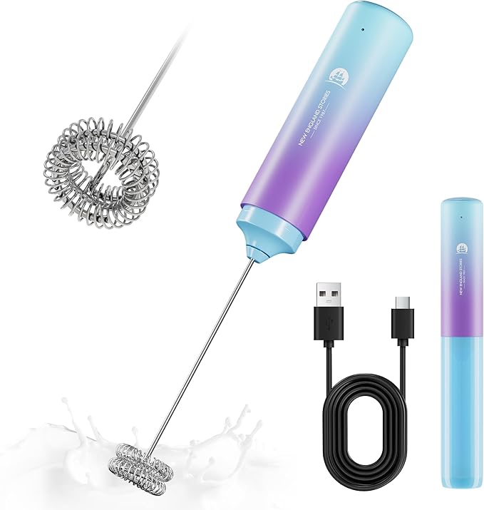 Rechargeable Milk Frother Handheld, 2-IN-1 Dual Spring Whisk Electric Frother Wand for Cappuccino Latte Macchiato, Portable Drink Mixer for Coffee, Matcha, Hot Chocolate