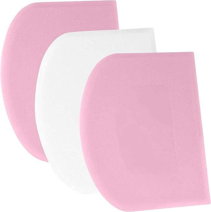 SURDOCA Dough Scraper Bench Scraper - 3P 14.2x8.5" Plastic Flexible Bowl Scraper, Sharp Edge & Angles Cake Scraper. Non-Slip Bakeware Decorating Tools Sculpting & Modeling Tools - Pink+White+Pink